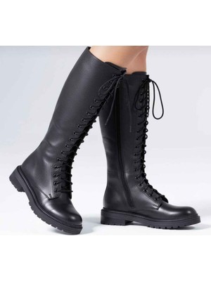 Laura Shoes Laura Kadın Hakiki Deri Kışlık Uzun Çizme - Siyah Kalın Tabanlı 35-43 Numara