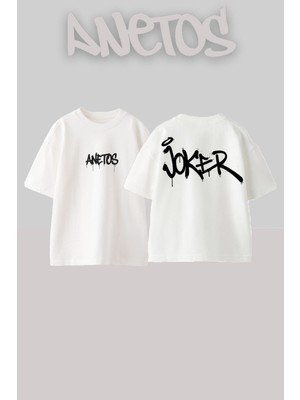 Anetos Joker Tasarım Sırt Baskılı Pamuk Beyaz Oversize T-Shirt