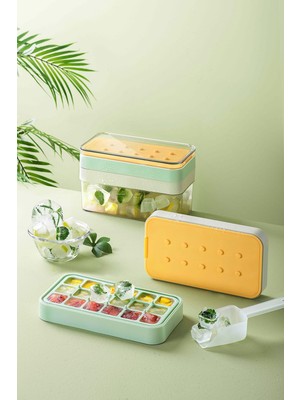 Ditmo Kitchen Ware Kitchen Ware Kapaklı ve Saklama Kutulu Çift Katlı Buz Kalıbı - Yeni Nesil Basmalı Sistem Buzluk