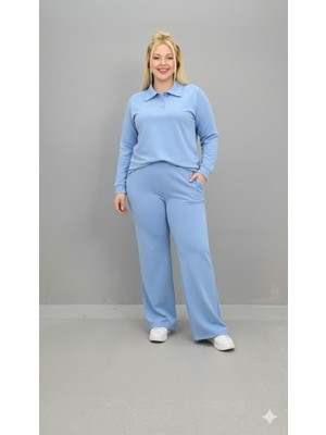 Moda Xlarge Kadın Büyük Beden Uzun Kollu Polo Yaka Eşofman Takımı 8212-26