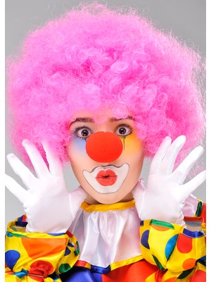 Mayf Pembe Renk Kıvırcık Afro Bonus Peruk Takma Saç ve Kırmızı Burun Seti (5332)