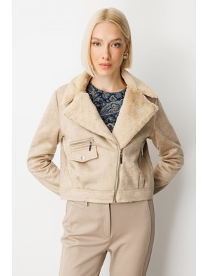 Ekol Kadın Peluşlu Güderi Mont 8011 Kum