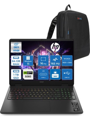 Hp Omen 16-AM0007NT Intel Core I9 14900HX 64GB Ddr5 1tb SSD RTX5060 8gb Gddr7 Windows 11 Pro 16 Inç IPS Wuxga (1920X1200) 165Hz 3ms 400NITS 100% Srgb Taşınabilir Bilgisayar WBQ3Q8EAP32 + Zetta Çanta