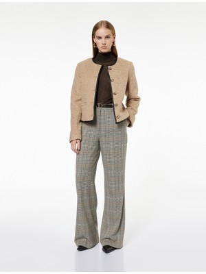 Koton Yüksek Bel Viskon Karışımlı Kemer Detaylı Cepli Geniş Paça Ekoseli Pantolon