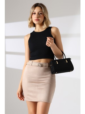 Lubiti Mini Süet Etek Kemerli