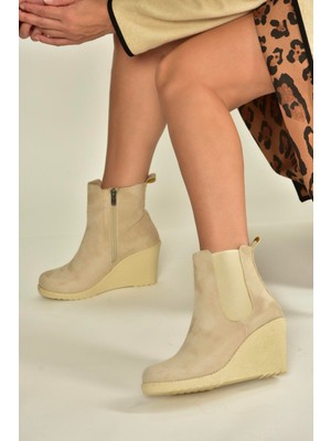 Fox Shoes V361197002 Ten Süet Dolgu Topuklu Kadın Bot