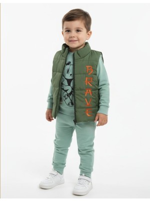Gigi Giyim Brave Nakışlı Elyaf Yelekli 3'lü Erkek Çocuk Takım