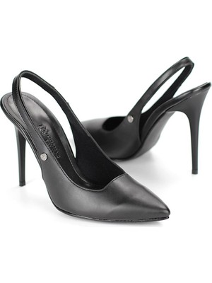 Gökhan Talay Zerina Siyah Cilt Esnek Yumuşak Kaymaz Taban Ince Topuklu (11CM) Kadın Stiletto