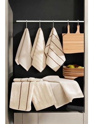 Mira Home 6 Lı Luna Naturel Mutfak Havlu Seti &AMP;#37;100 Pamuklu 30X50 cm Bej