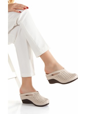 Ender Iç Dış %100 Hakiki Deri Önü Kapalı Sabo Model Dolgu Hafif Taban Kadın Terlik