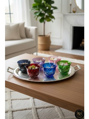 Kristal Market El Yapımı Kristal Püskül Desenli Renk Dekoratif Lokumluk Mıra Seti 6+1 'lı