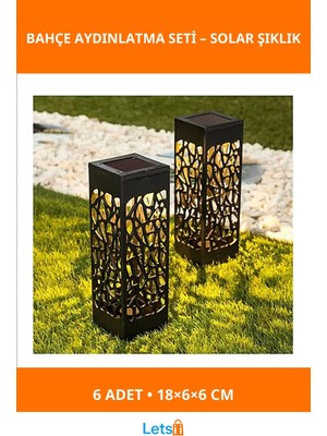 Letsii Dekoratif Güneş Enerjili Bahçe Aydınlatması Yürüyüş Yolu 6 Adet