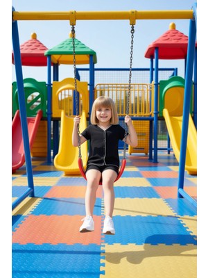 FRM Kız Çocuk V Yaka Düz Örme Kısa Kollu Üst ve Şort Takımı Kaliteli Şık Rahat  Günlük