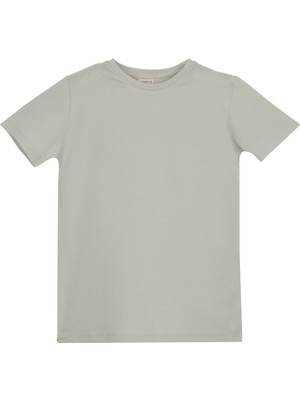 Lovetti Duman Gri Basic Unisex Çocuk Sıfır Yaka Kısa Kollu Tişört