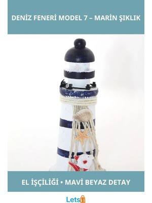 Letsii Ahşap Marin Deniz Feneri Mavi Beyaz Dekoratif 1 Adet