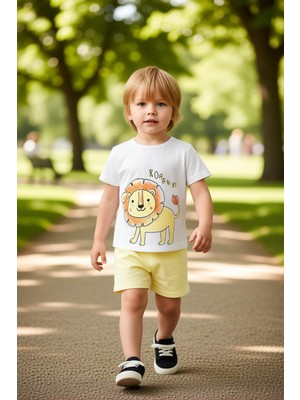 PayBuy Erkek Bebek Ayıcık Baskılı Pamuklu Kısa Kollu Örme Takım Kaliteli Şık Rahat  Günlük