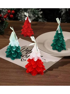 Giftmoda Çam Ağacı Şeklinde Dekoratif Renkli Mum – Yılbaşı Temalı