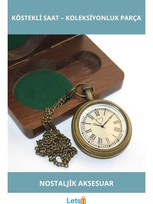 Letsii Ahşap Kutulu Nostaljik Pirinç Köstekli Saat