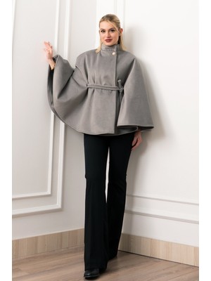 MissVina Kaşe Kuşaklı Dik Yaka Panço 2626