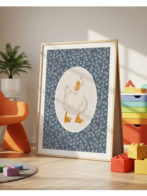 Fuart.Co Vintage Ördek Mavi Arkaplan Dijital Baskı Vintage Poster (Çerçevesiz) VIFU