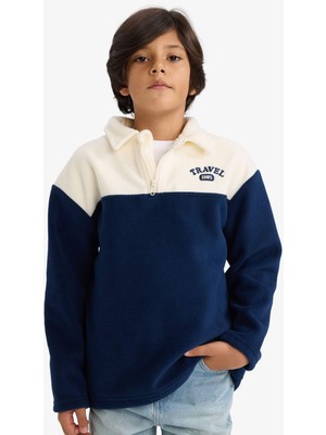 DeFacto Erkek Çocuk Oversize Geniş Kalıp Polo Yaka Yarım Fermuarlı Baskılı Polar Sweatshirt G3301A825WN