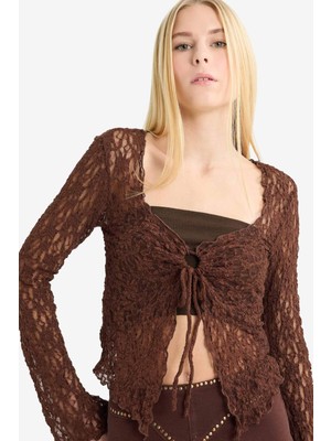 DeFacto Flare Fit Dantel Önden Bağlamalı Uzun Kollu Bluz G4302AX25WN