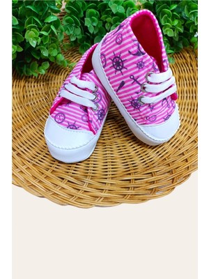 Dinamik Bebek Ayakkabısı Gemici Desenli Converse Model Yumuşak Taban Düz Kaymaz Lux Makosen Patik