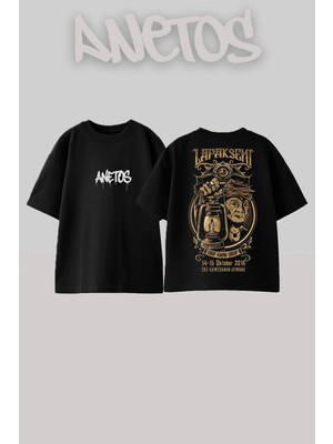 Anetos Lapakseht Tasarım Sırt Baskılı Pamuk Siyah Oversize T-Shirt