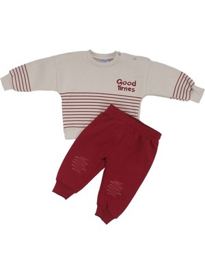 by BebekOdam Erkek Bebek Bej Bordo Good Times Çizgili Üç Ip Ikili Takım - 1016150