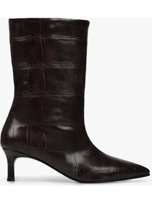 Shoeberry Kadın Velina Kahve Kroko Kısa Topuklu Bot