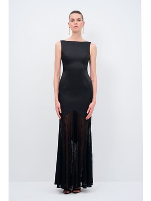 Adl Dantel Detaylı Uzun Elbise Siyah 12445476000