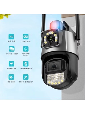 Alvo Store Çakarlı Çift Lensli Dış Mekan Güvenlik Kamerası