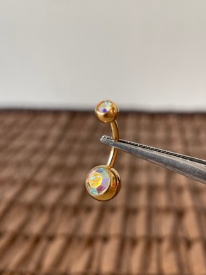 Aida Jewelss Yüksek Kalite G23 Titanium Hareli Parlak Top Taşlı Titanyum Göbek Piercingi Top 10MM