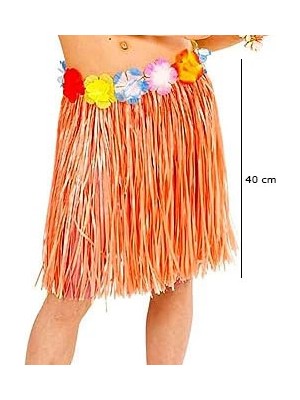 MCM Group Yetişkin ve Çocuk Uyumlu Turuncu Renk Püsküllü Hawaii Luau Hula Etek 40 cm