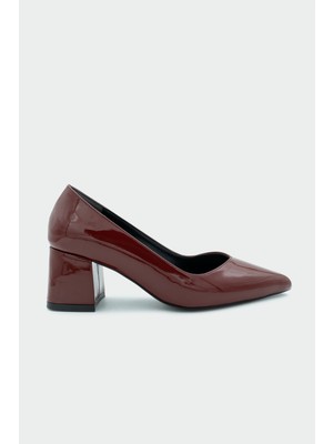 Laminta Fiona Bordo Rugan Kalın Topuklu Ayakkabı