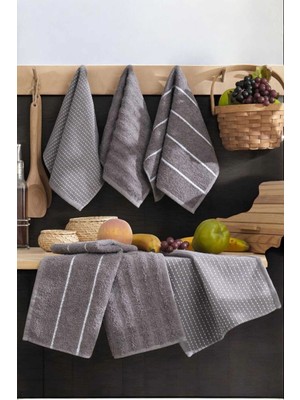 Mira Home 6 Lı Luna Naturel Mutfak Havlu Seti &AMP;#37;100 Pamuklu 30X50 cm Antrasit