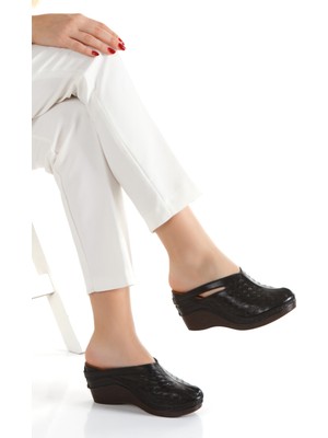 Ender Iç Dış %100 Hakiki Deri Önü Kapalı Sabo Model Dolgu Hafif Taban Kadın Terlik