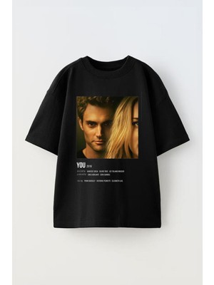 Anetos You Baskılı Ünisex Pamuk Siyah Oversize T Shirt