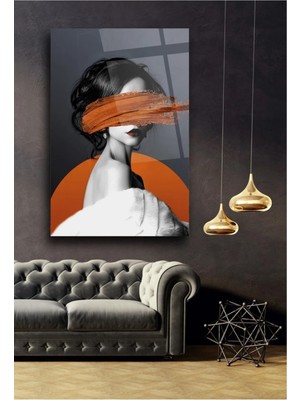 AR AJANS KANVAS TABLO Kadın Siluetin Ardındaki Turuncu Sır Cam Tablo