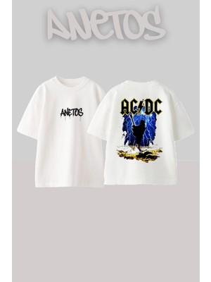 Anetos Ad Dc 6 Tasarım Sırt Baskılı Pamuk Beyaz Oversize T-Shirt