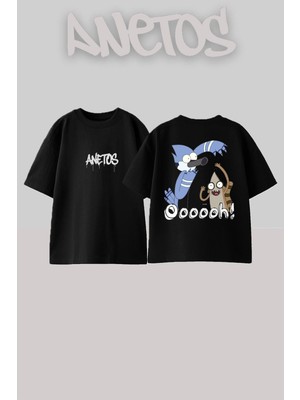 Anetos Mordeki Rigbi Ooooooohh Tasarım Sırt Baskılı Pamuk Siyah Oversize T-Shirt