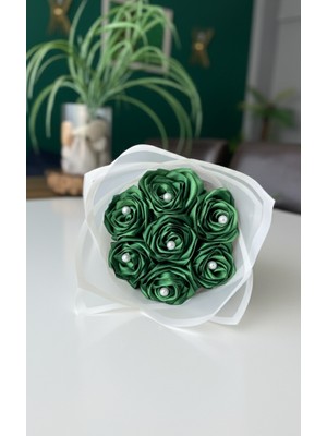 Buketim Seninle 7'li Yeşil Incili Solmayan Gül Buketi, Saten Çiçek, Arkadaşa Hediye