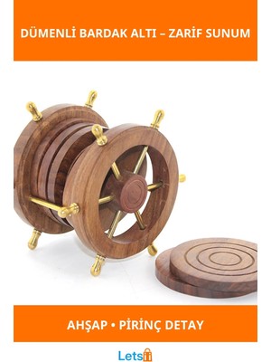 Letsii Pirinç Dümenli Ahşap Bardak Altlığı 6'lı Set