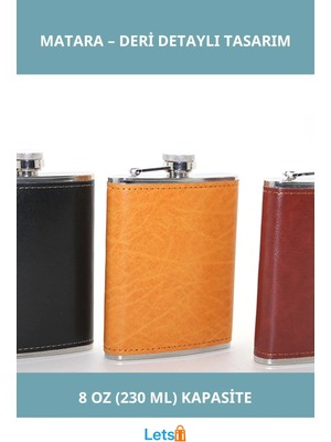 Letsii Paslanmaz Çelik Derili Sızdırmaz Tekli 8 Oz Matara