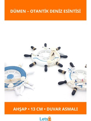 Letsii Ahşap Marin Duvara Asmalı Dümen 13 cm Dekoratif Aksesuar