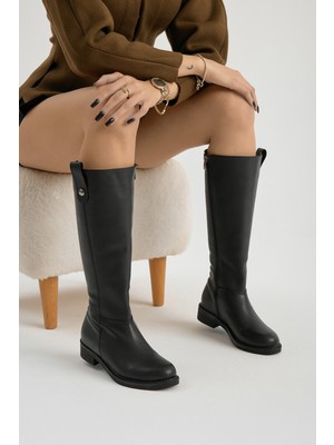 Tonny Black Kadın Siyah Termo Taban Fermuarlı Çizme