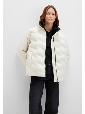 Mavi Su İtici Kapüşonlu Ekru Şişme Mont 1110714-86412