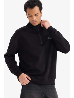 DeFacto Boxy Fit Dik Yaka Atatürk Baskılı Yarım Fermuarlı Sweatshirt G6506AX25WN