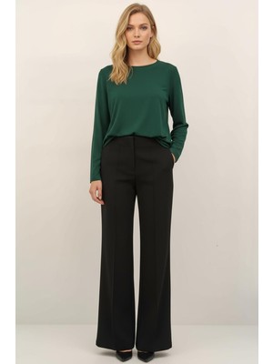 Rays Siyah Geniş Paça Kadın Pantolon 5012