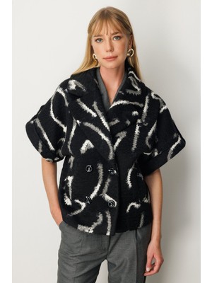 Ekol Kadın Yarasa Kol Desenli Mont 6005 Siyah